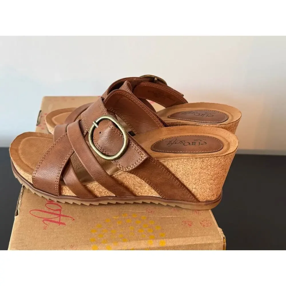 New Eurosoft by Sofft Brown Wedge Sandals Women's 8.5